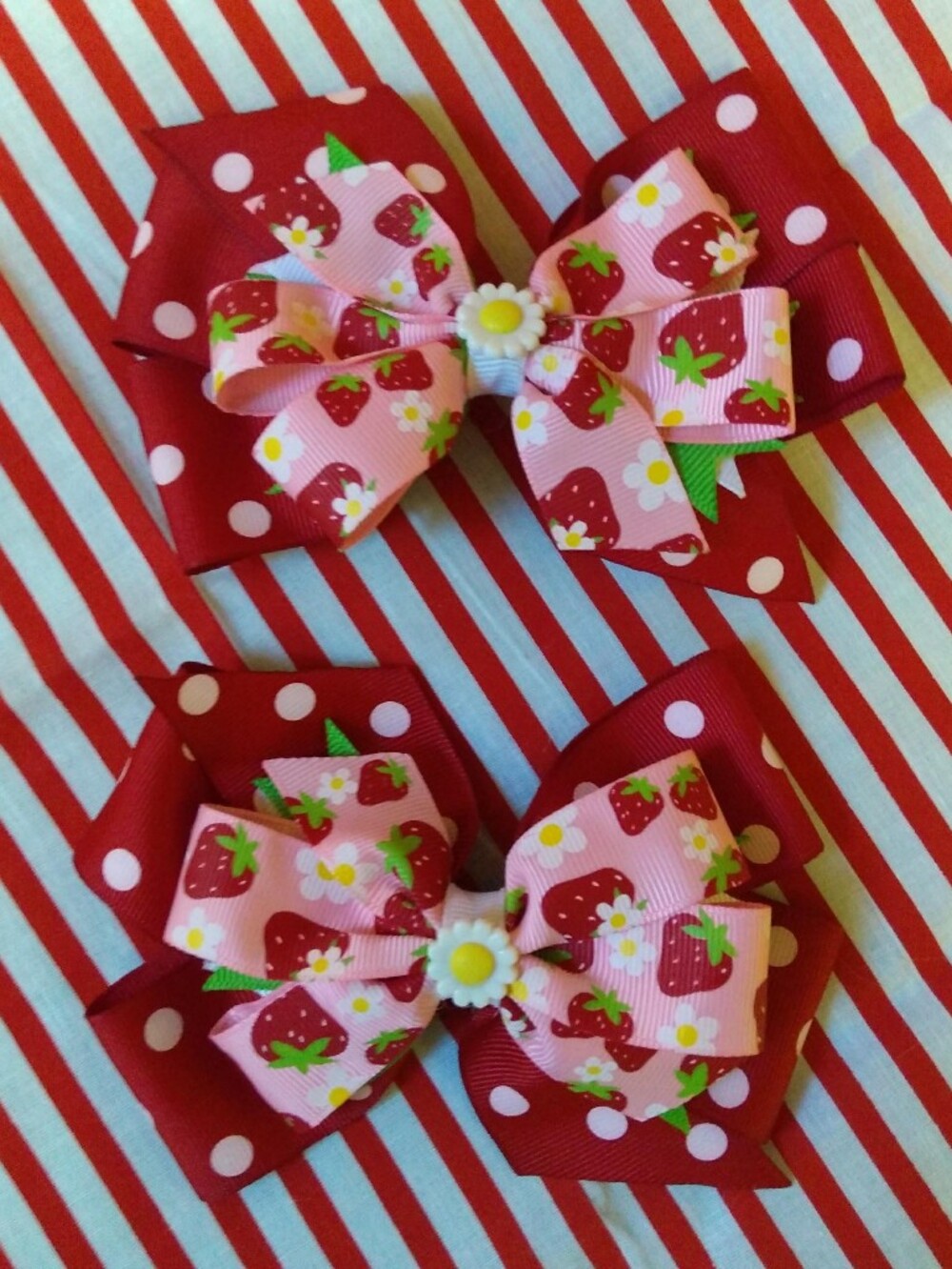 Handmade Boutique Strawberry Stacked Hair Bows 🍓